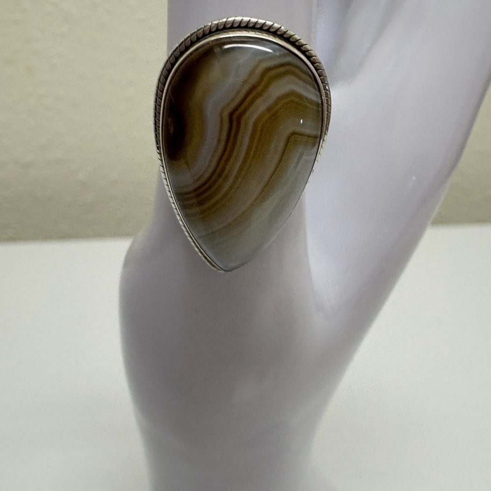 Elegant Botswana Agate Handcrafted Silver Teardrop Ring